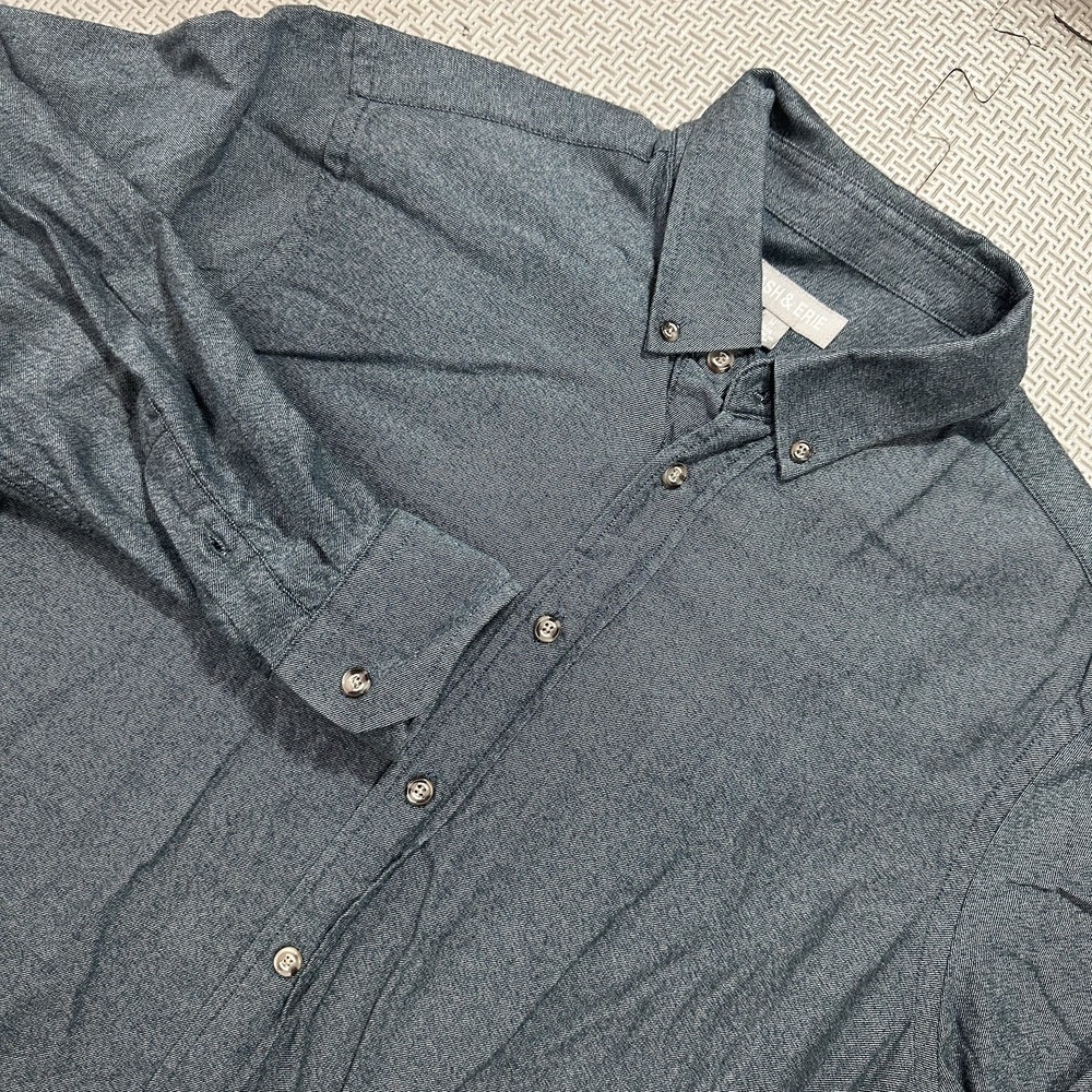 Ash & Erie Shirt Mens Heathered Blue Button Down Long Sleeve Cotton Medium